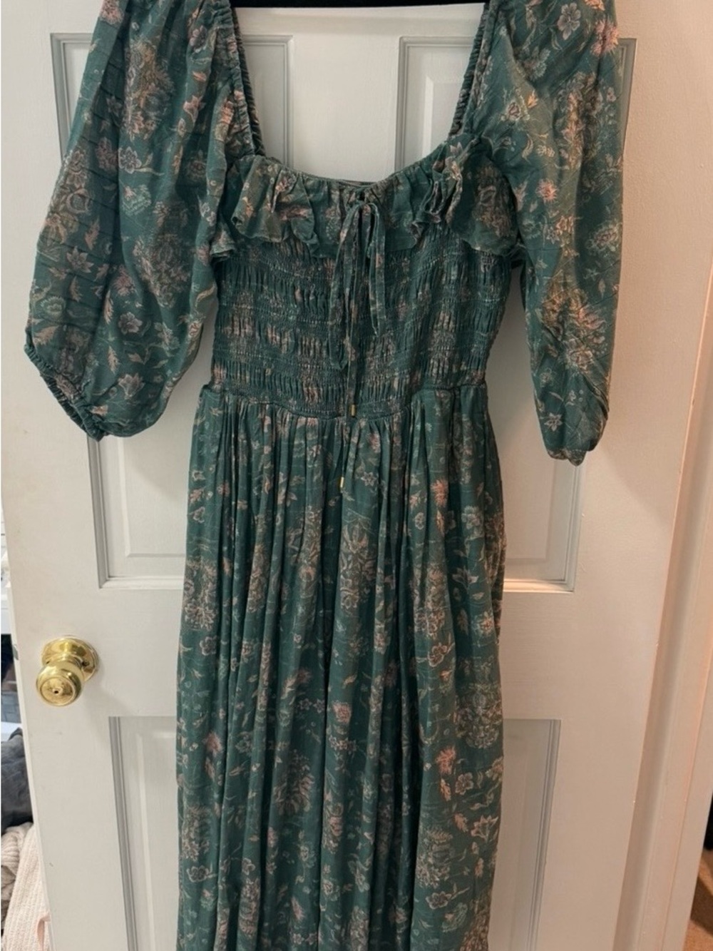Women’s Free People Green Floral Maxi Dress with Smocked Bodice